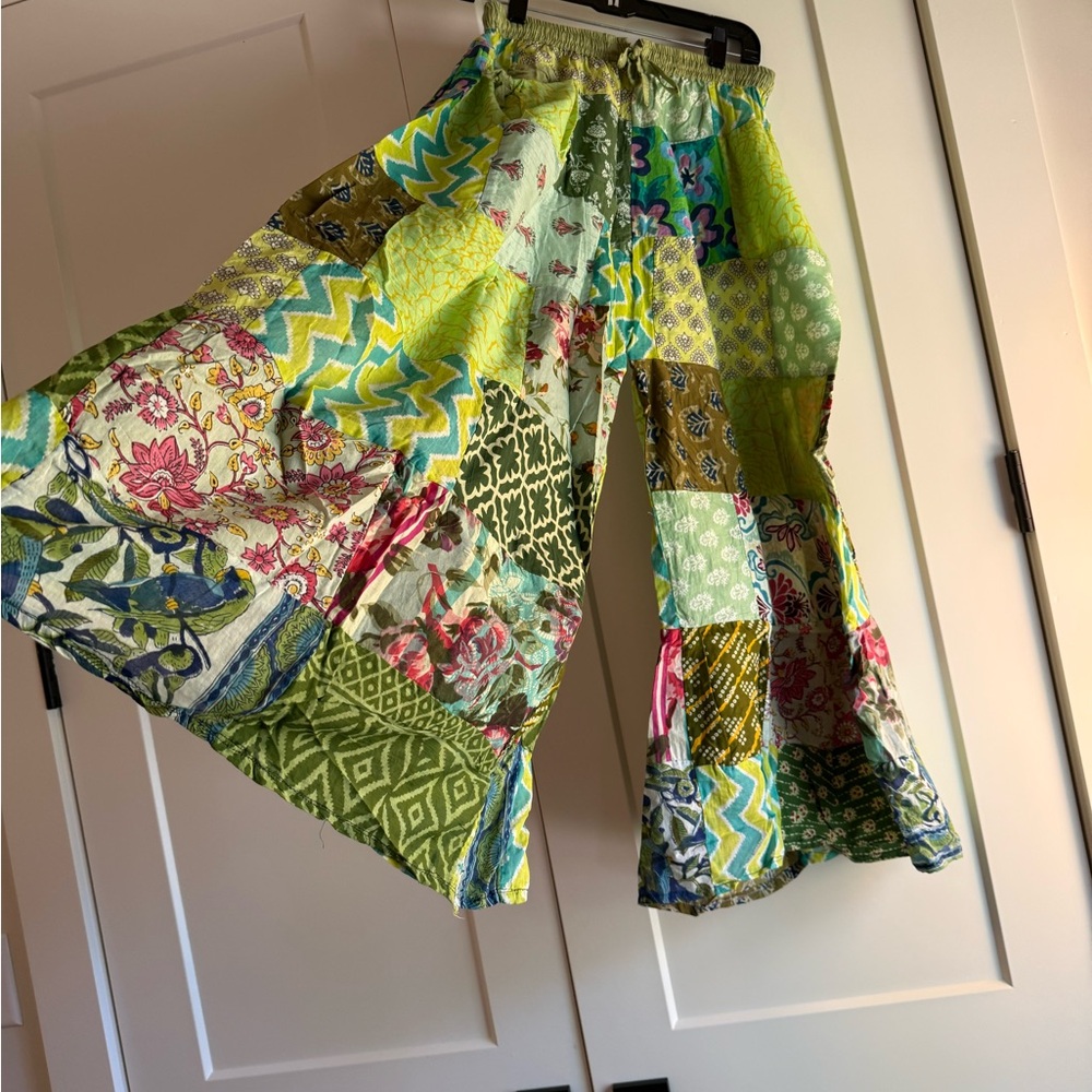 Colorful Patchwork Wide-Leg Pants